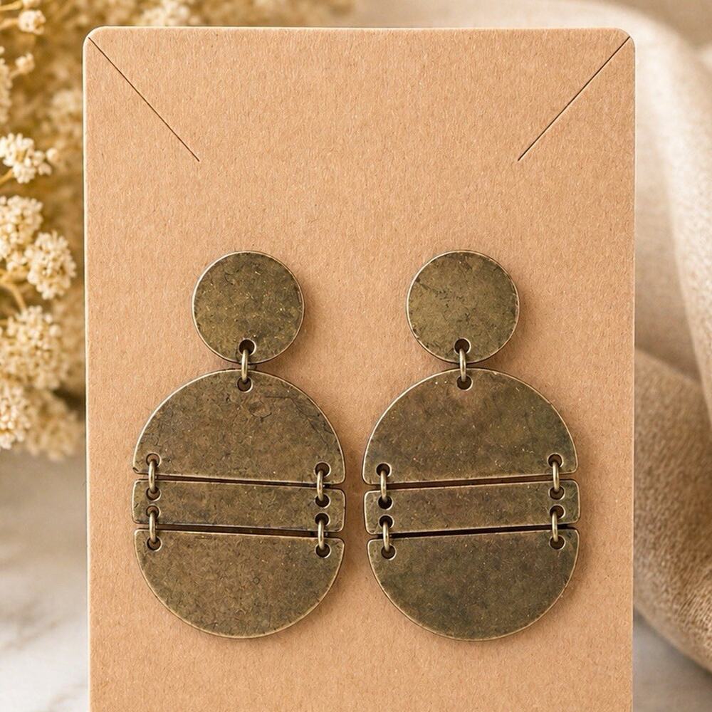Worn Bronze Tone Oval Dangle Earrings
